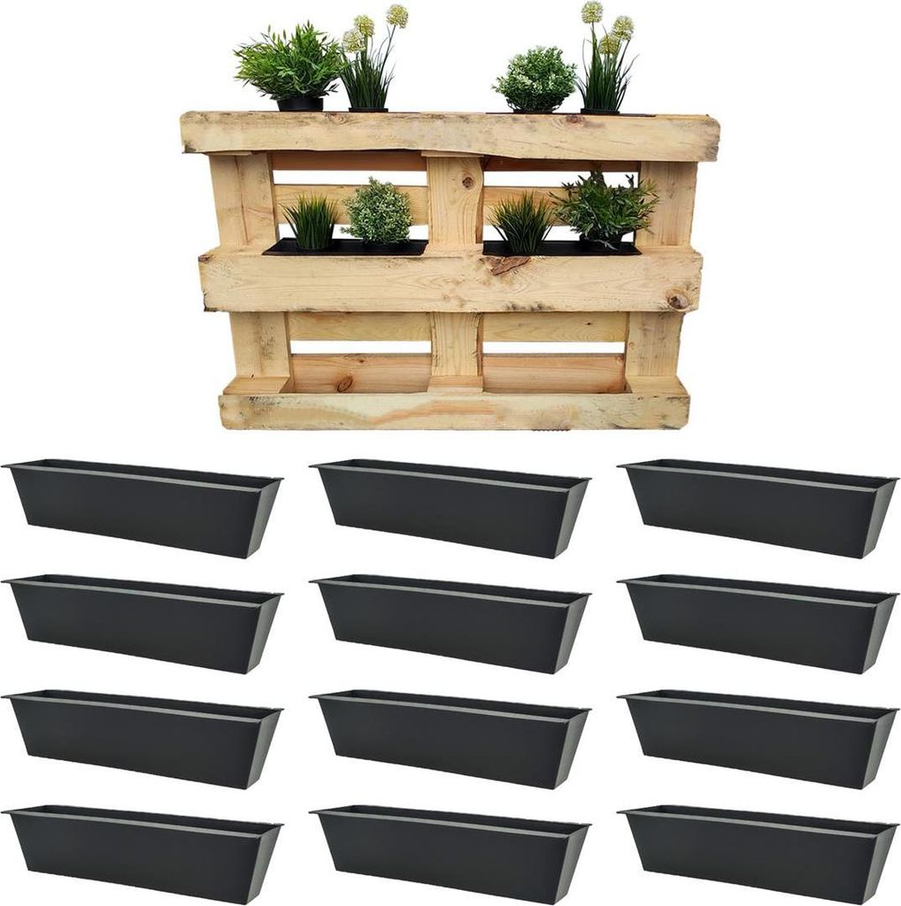 12er Set Pflanzkasten Schwarz für Balkon & Europaletten – Produktbild 