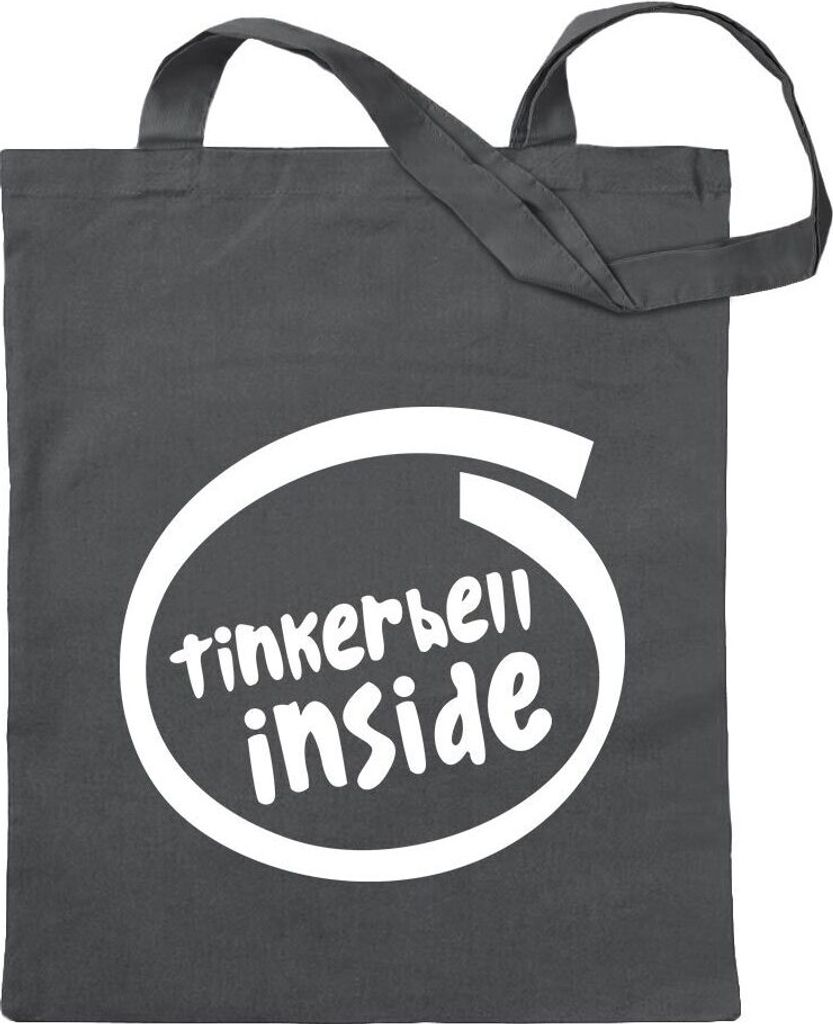 Kiwistar - Baumwolltasche - stahlgrau - Tinkerbell Inside - Tragetasche Stoffbeutel Umhängetasche Langer Henkel