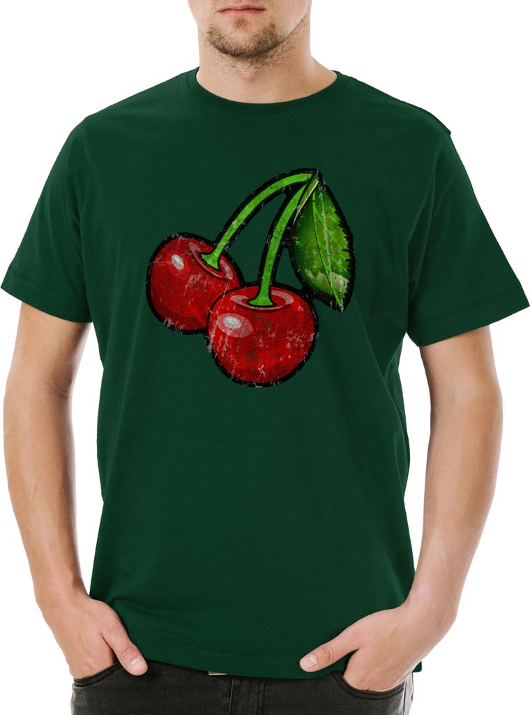 Urban Backwoods Oldschool Cherries Vintage Logo I, Herren T-Shirt, Farbe: Grün, Größe: 2XL