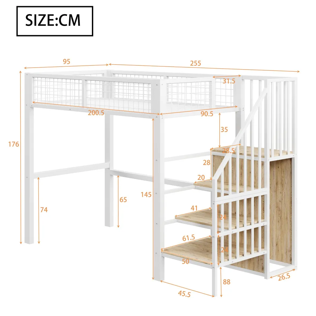 Lit Combiné 90x200 Métal avec Protection Chute et Bureau Intégré - 6