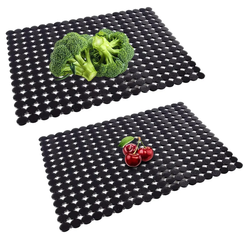 Tapis de Fond d'Évier en PVC Noir Lot de 2 - Grille de Protection Sol