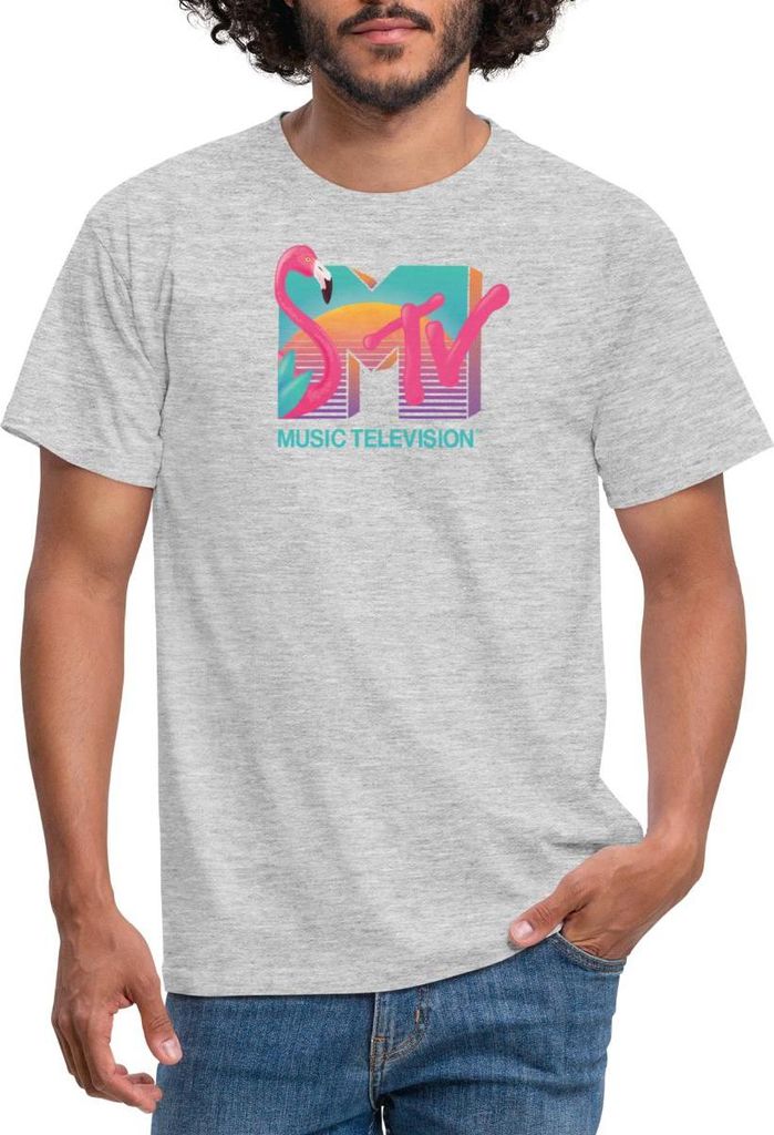 Spreadshirt MTV Music Television Flamingo-Logo Männer T-Shirt, M, Grau meliert