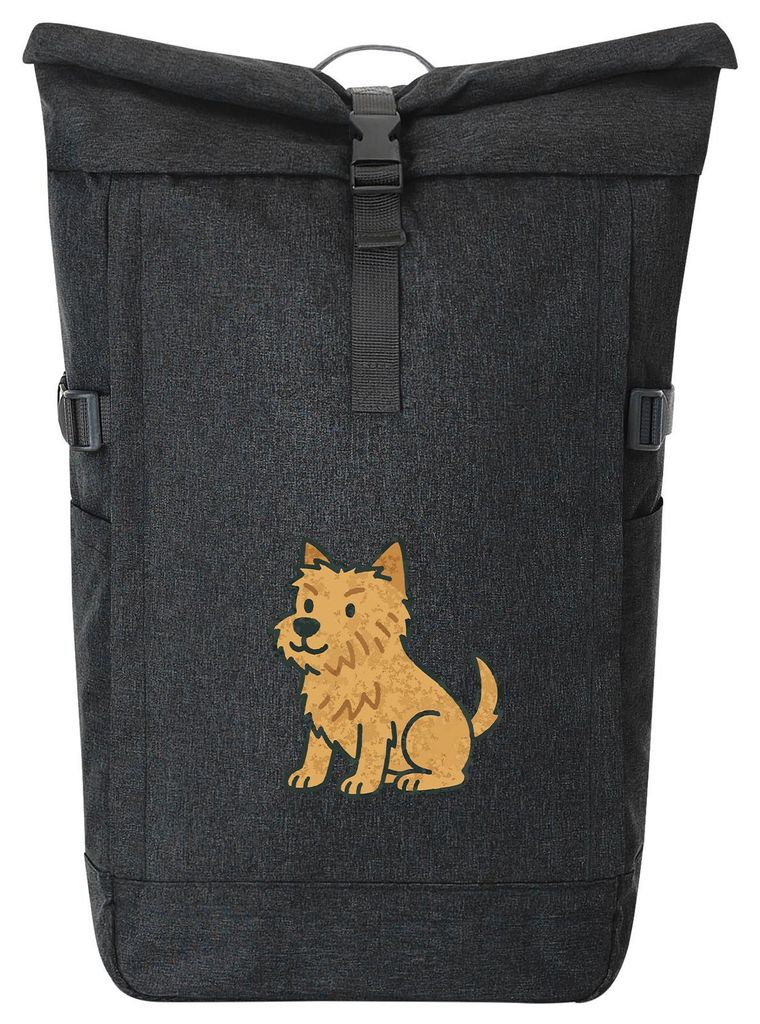 Huuraa Kurierrucksack Norwich Terrier Comic Nori 30-44 Liter Black Melange Fairtrade Rolltop Rucksack Geschenkidee