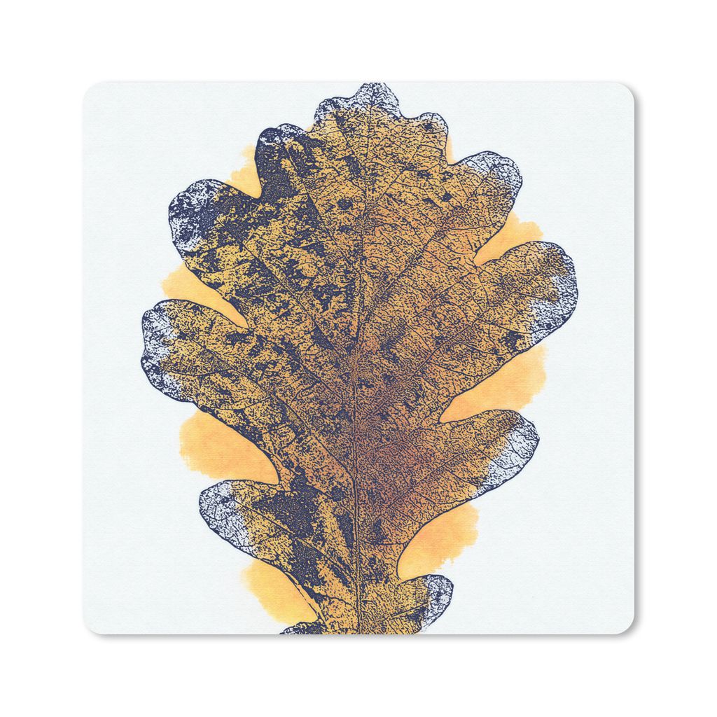 MuchoWow Mauspad Mousepad Aquarell - Orange - Eichenblatt 30x30 cm - Mousepads - Maus Mat - Pad - Mausunterlage - Gaming
