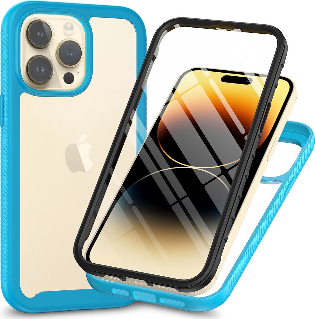 iPhone 15 Pro Max Hülle, Bumper mit Eingebautem Displayschutz Komplettschutz Schutzhülle für iPhone 15 Pro Max Blau