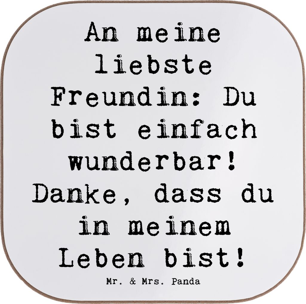 Mr. & Mrs. Panda Holzuntersetzer Spruch Liebste Freundin - Weiß - Geschenk, Bedanken, Wertschätzung, Untersetzer Glas, für Gläser, Aufmerksamke...