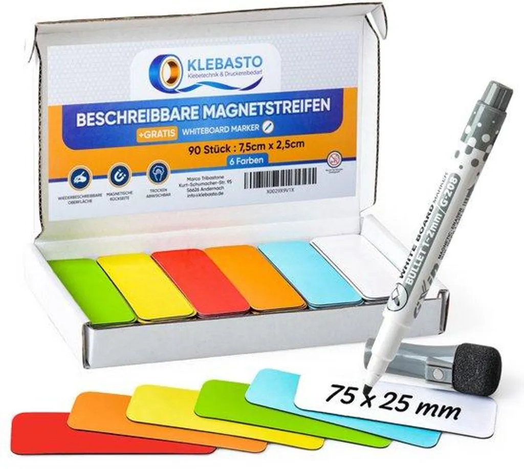 Bandes aimantées de couleur 75x25 mm pour structurer votre tableau blanc
