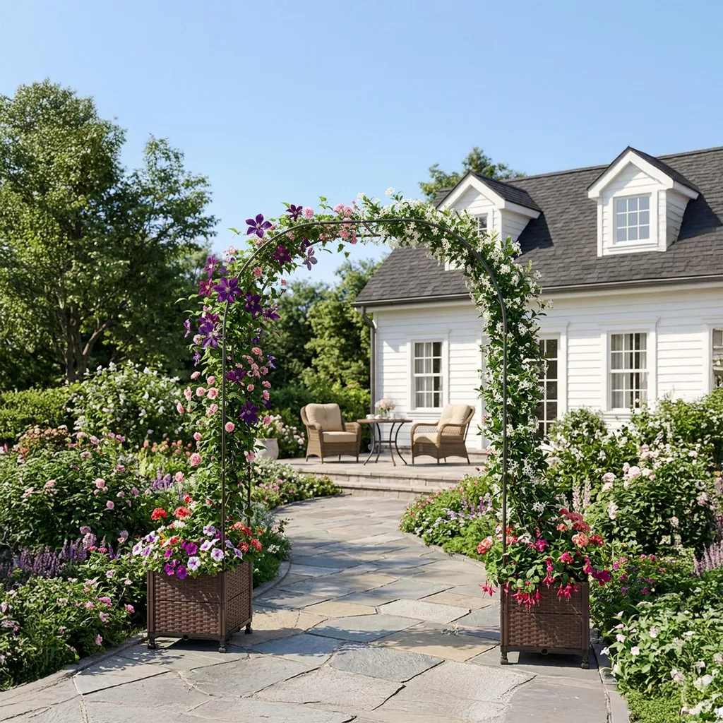 Arche de roses Relaxdays avec 2 bacs à fleurs en métal robuste noir