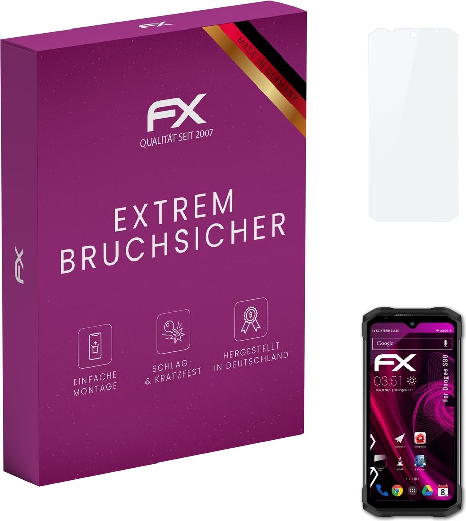 atFoliX FX-Hybrid-Glass Displayfolie kompatibel mit Doogee S98 Glasfolie