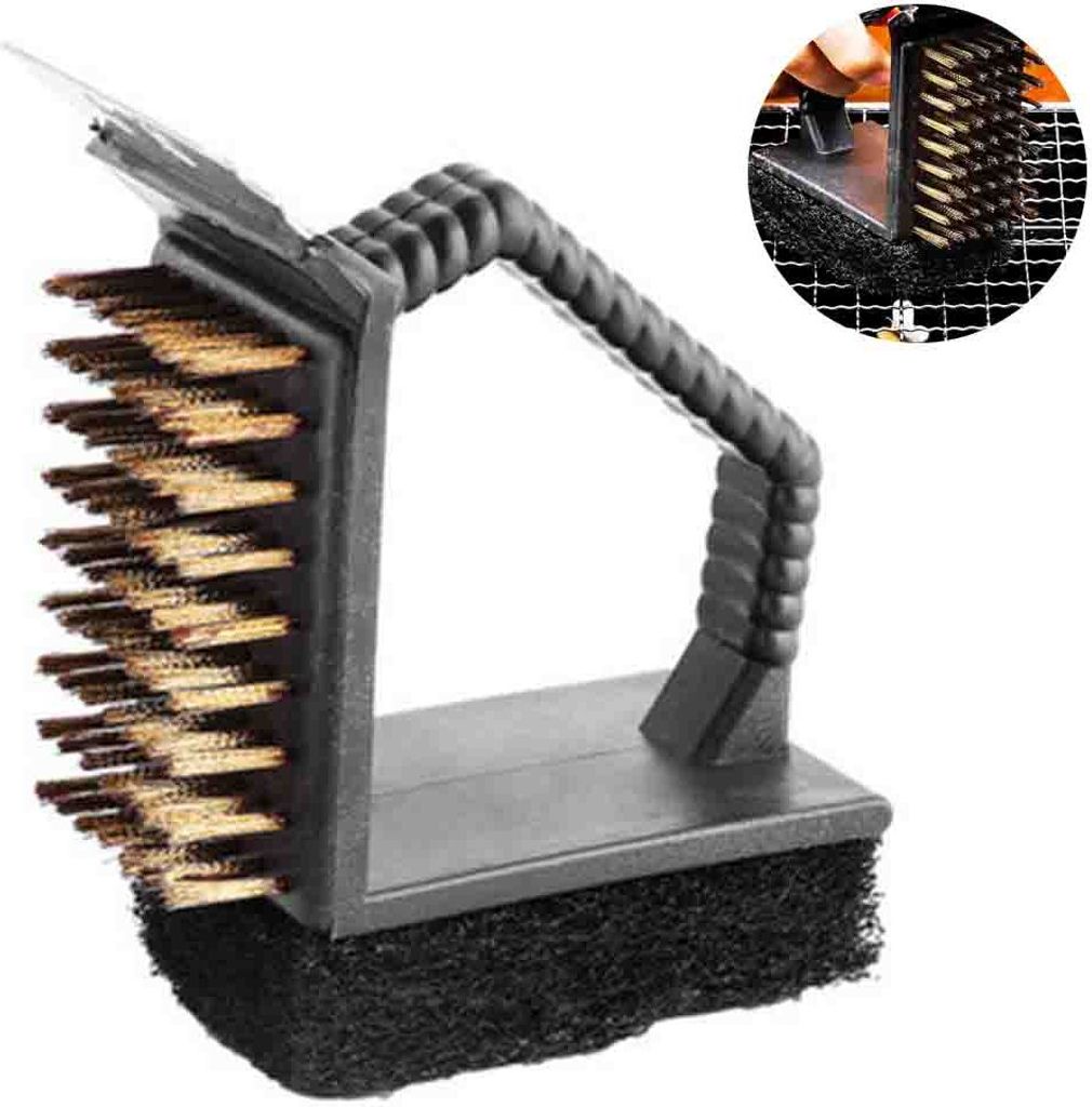 Verlängerte Grillbürste mit großem Holzgriff, Edelstahlborsten zum sicheren Reinigen von Grills