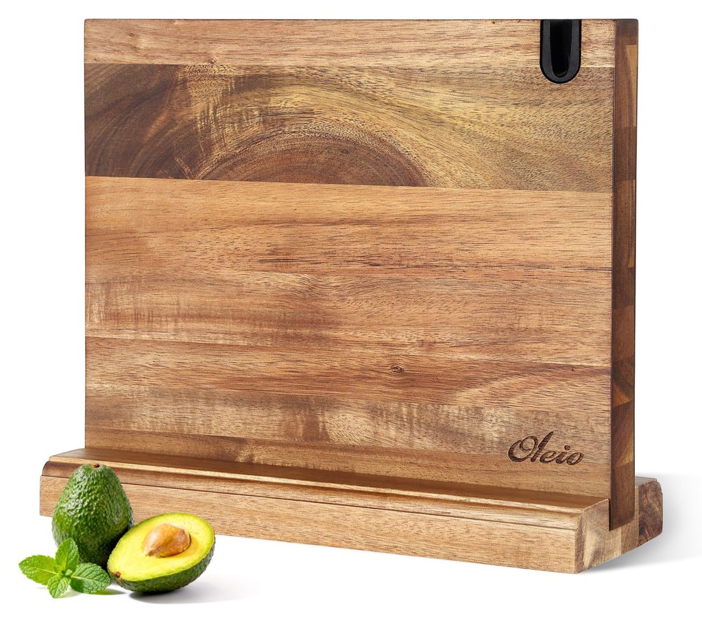 Oleio Magnetischer Messerblock aus Akazienholz mit integriertem Messerschärfer, doppelseitiger Magnetleiste, fest verschraubtem Standfuß, 30 x 24...