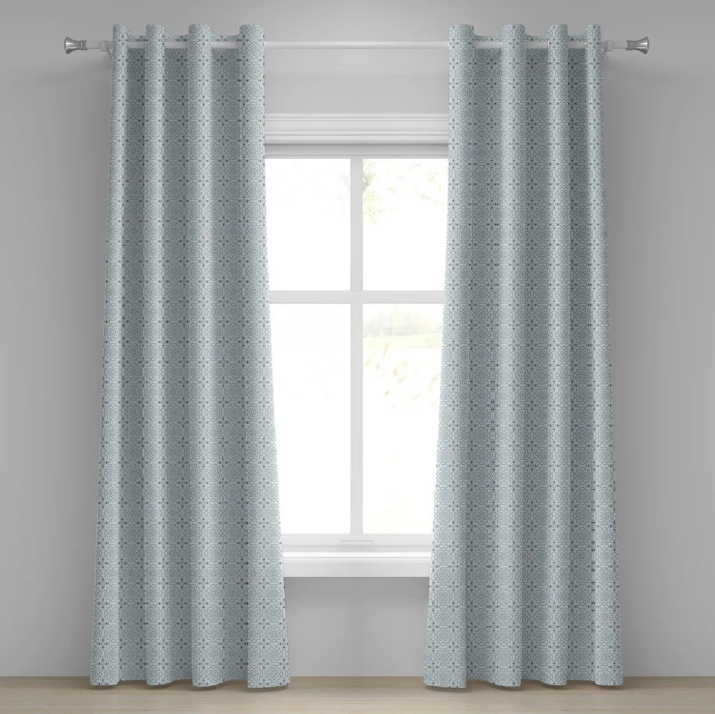 Rideau à œillets anti-plis bleu ciel motif oriental pour fenêtre 280cm