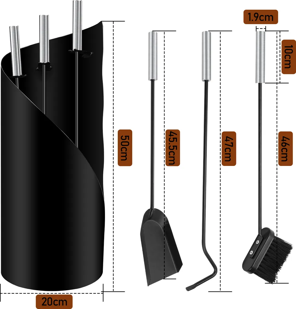Serviteur de cheminée design 4 accessoires - Kit d'entretien complet - 2