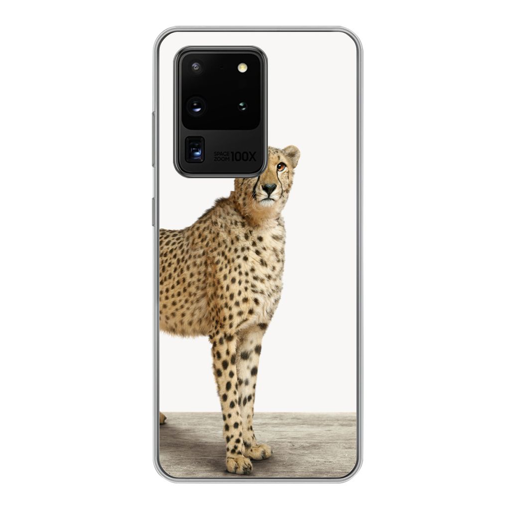 MuchoWow Handyhülle Schutzhülle Hülle für Samsung Galaxy S20 Ultra Leopard - Tiere - Weißer Hintergrund - Kinder - Jungen - Mädchen Silikon...