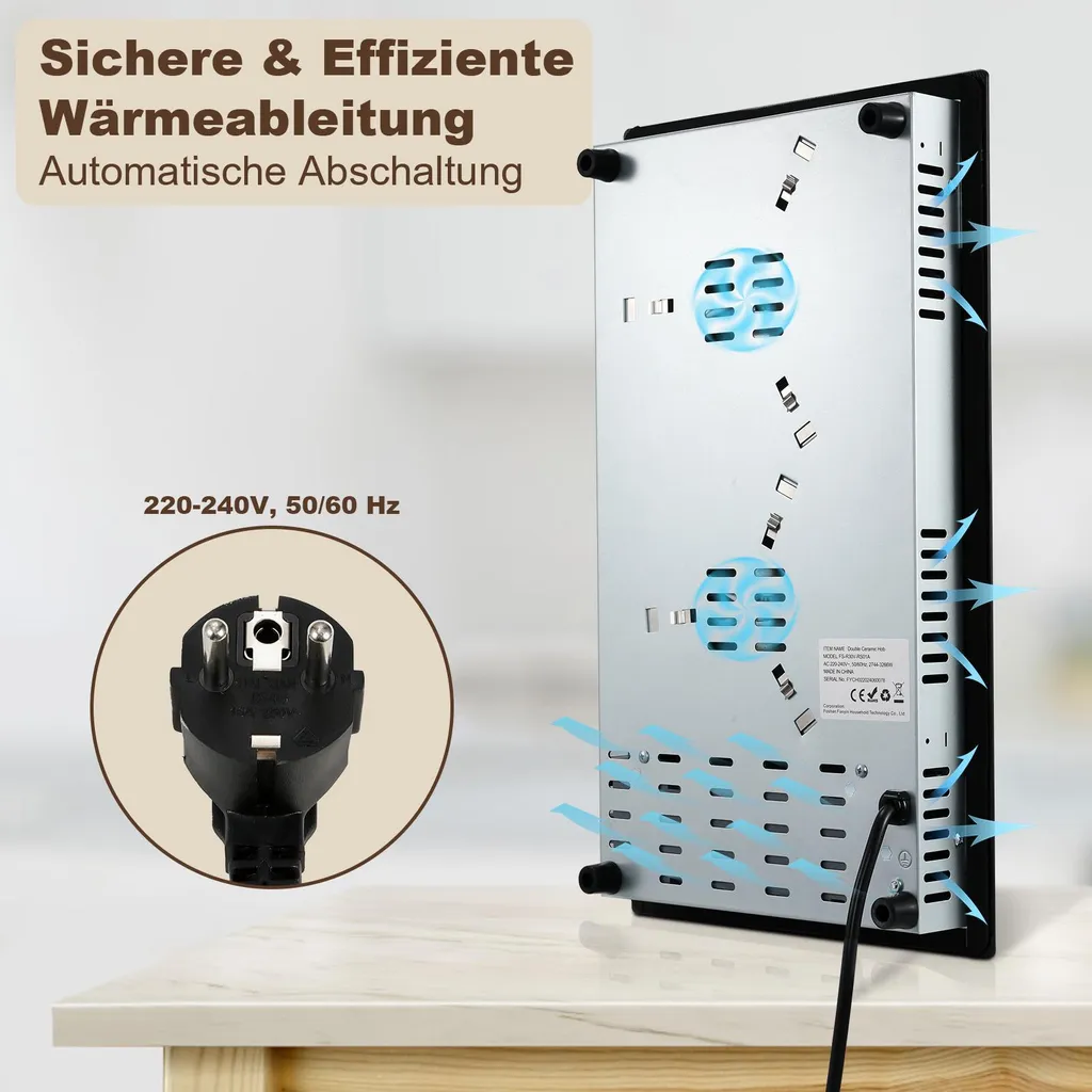 Plaque de cuisson vitrocéramique 2 feux 3000W commande tactile noir 29cm