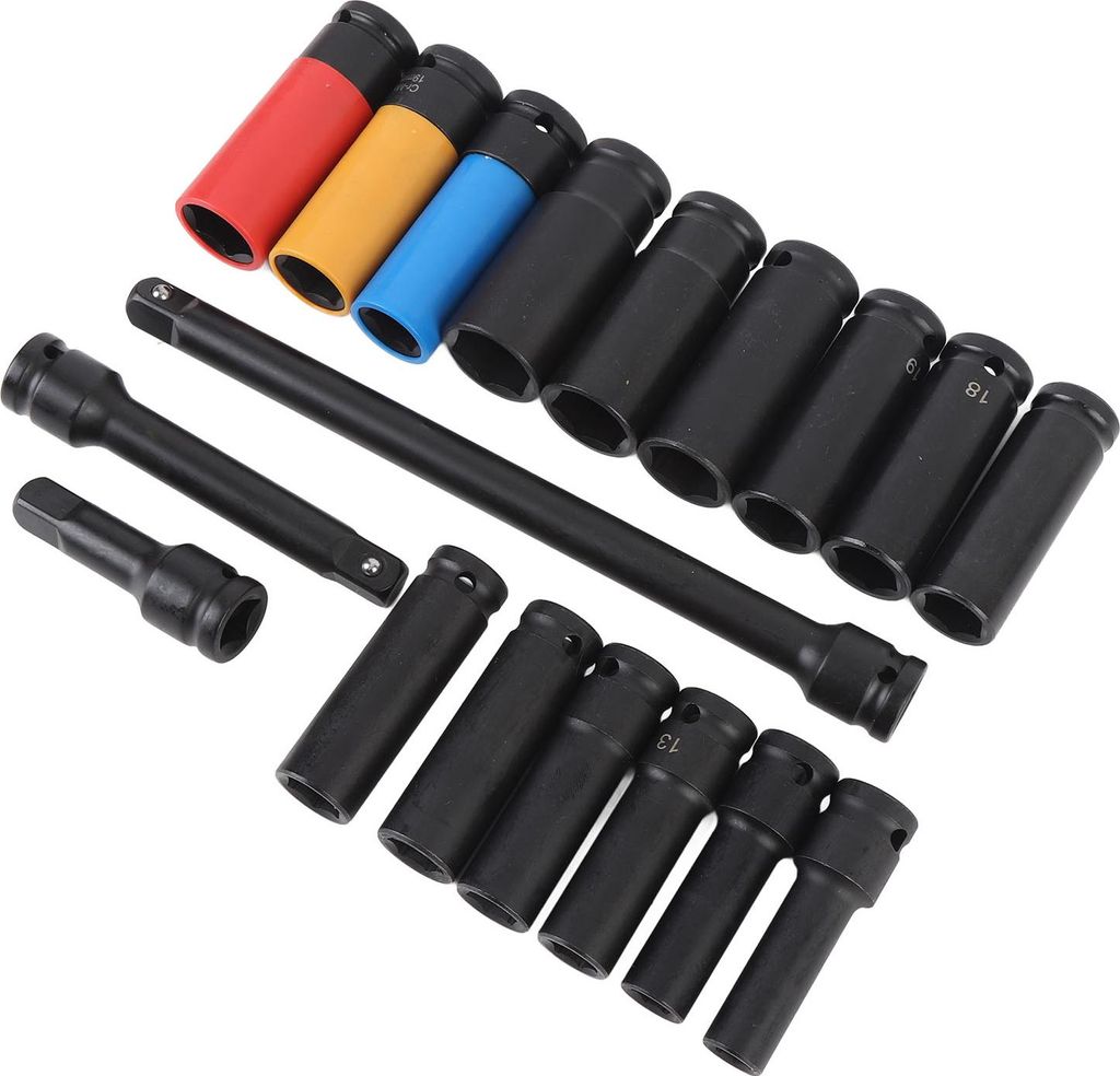 18-teiliges Schlagschrauber-Set mit 1/2-Zoll-Antrieb und 3 Zoll, 5 Zoll, 10 Zoll Verlängerungsstange CRV, 10 bis 24 mm, metrische Größe, 6-kant,...