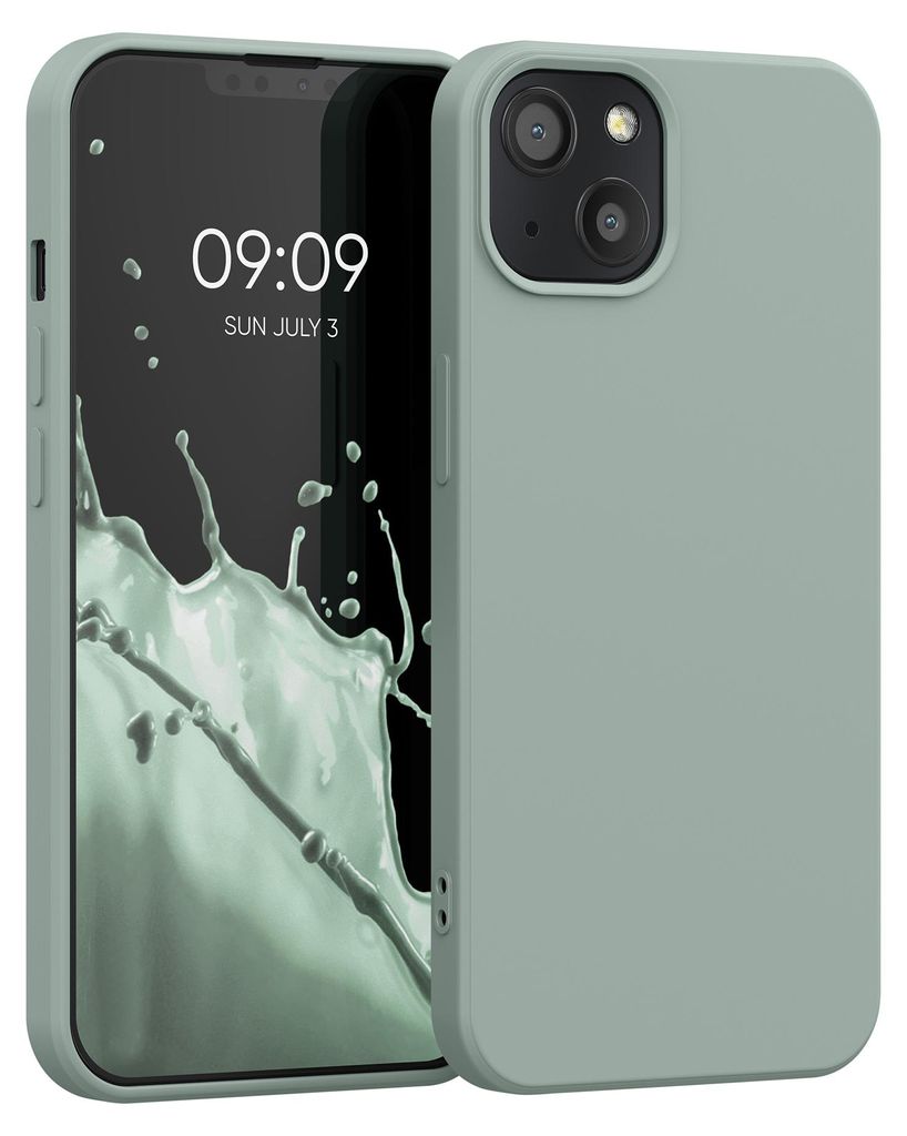 kwmobile Hülle kompatibel mit Apple iPhone 13 Hülle - gummierte TPU Silikon Handyhülle - Schutzhülle für kabelloses Laden - Case in Graugrün