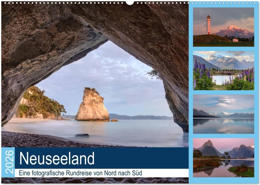 Neuseeland - Eine fotografische Rundreise von Nord nach Süd (Wandkalender 2026 DIN A2 quer), CALVENDO Monatskalender