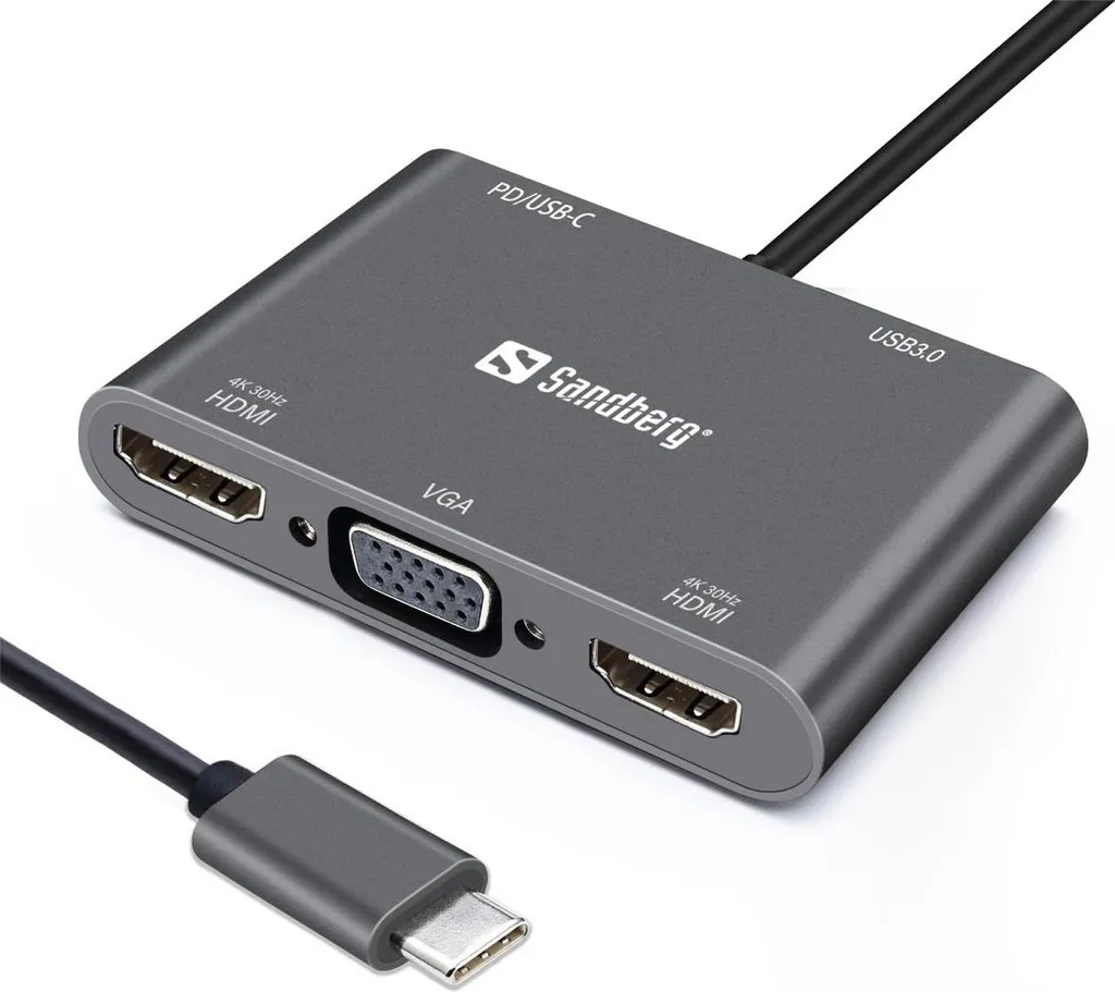 Sandberg Docking Station USB-C Professionale - 2xHDMI VGA PD 100W
