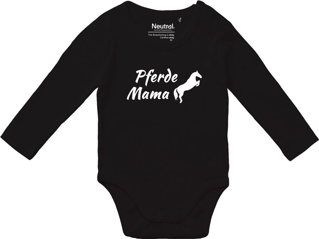 Huuraa Baby Body Pferdemama Silhouette 74 Black Baumwolle Fairtrade Langarmbody Geschenkidee