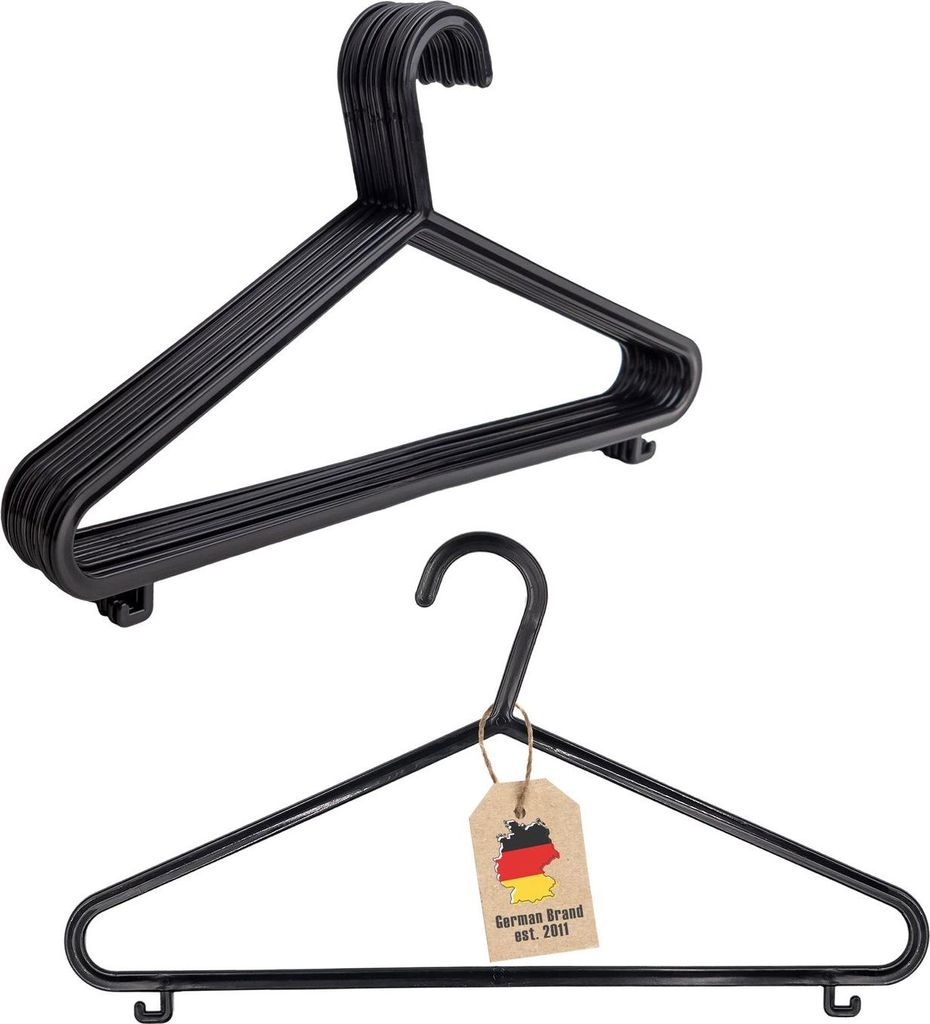 Intirilife Kleiderbügel in GLANZ SCHWARZ - 10 Stück platzsparende Kleiderbügel aus glänzendem Kunststoff mit Hosensteg und Rockhaken - Garderob...