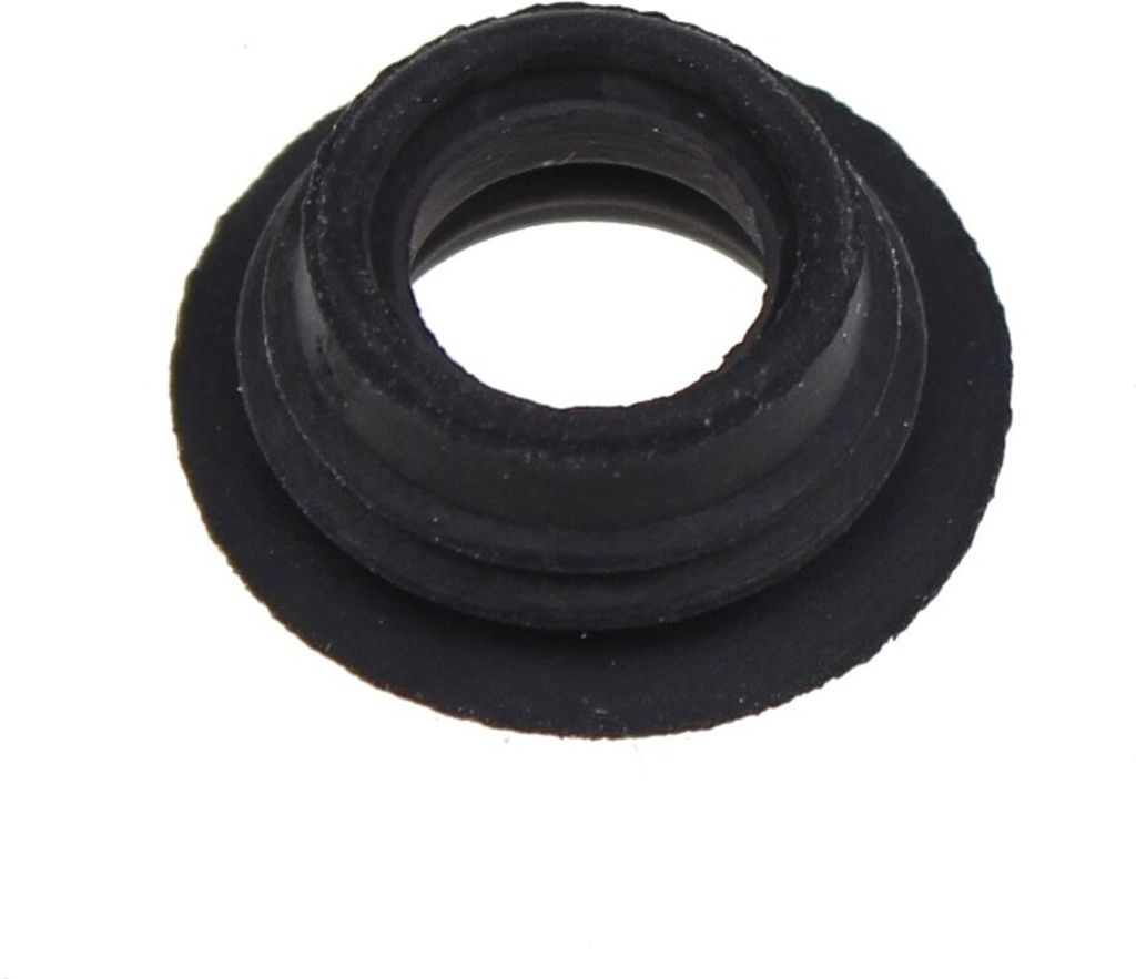 A black rubber gasket on a white background.