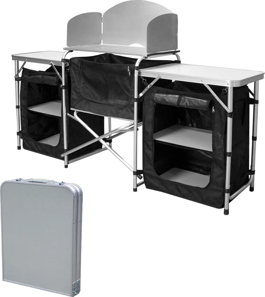 Equipement Camping Cuisine pour Réchaud avec Paravent et Meuble Pliant