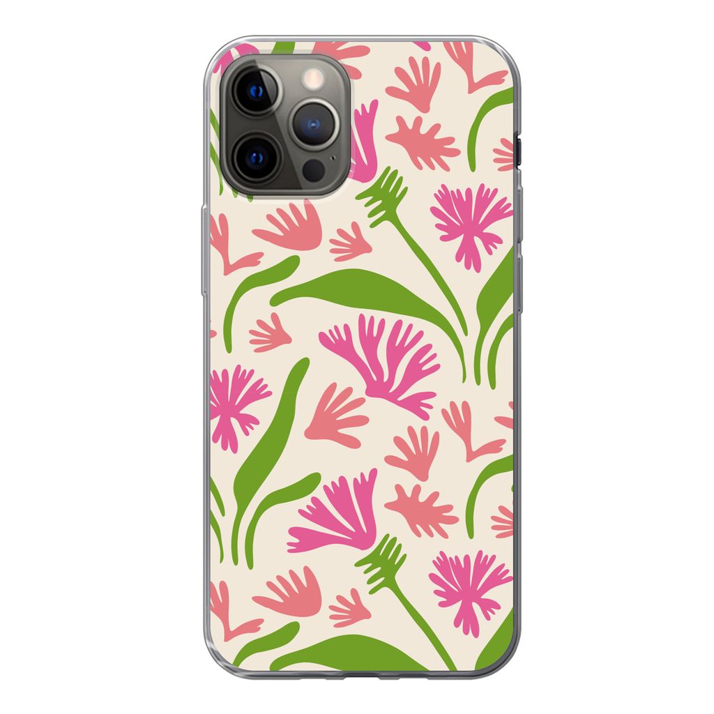 MuchoWow Handyhülle Schutzhülle Hülle für iPhone 12 Pro Blume - Muster - Blatt Silikon Softcase Handy Hülle - Abdeckung