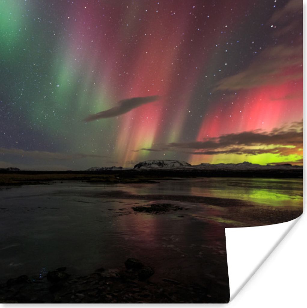 MuchoWow Poster Nordlichter - Island - Farben 30x30 cm - Wandposter - Printing