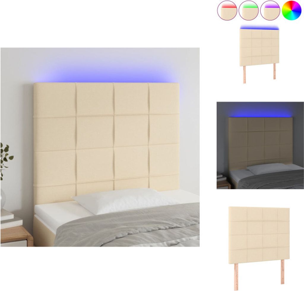 vidaXL LED Kopfteil Creme 90x5x118/128 cm Stoff - Kopf- & Fußenden