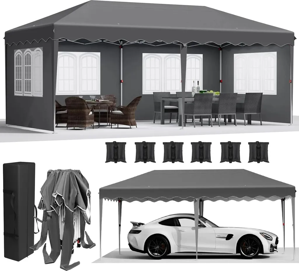 Grand pavillon pliable 3x6 m pour réception extérieure et fête, gris anthracite