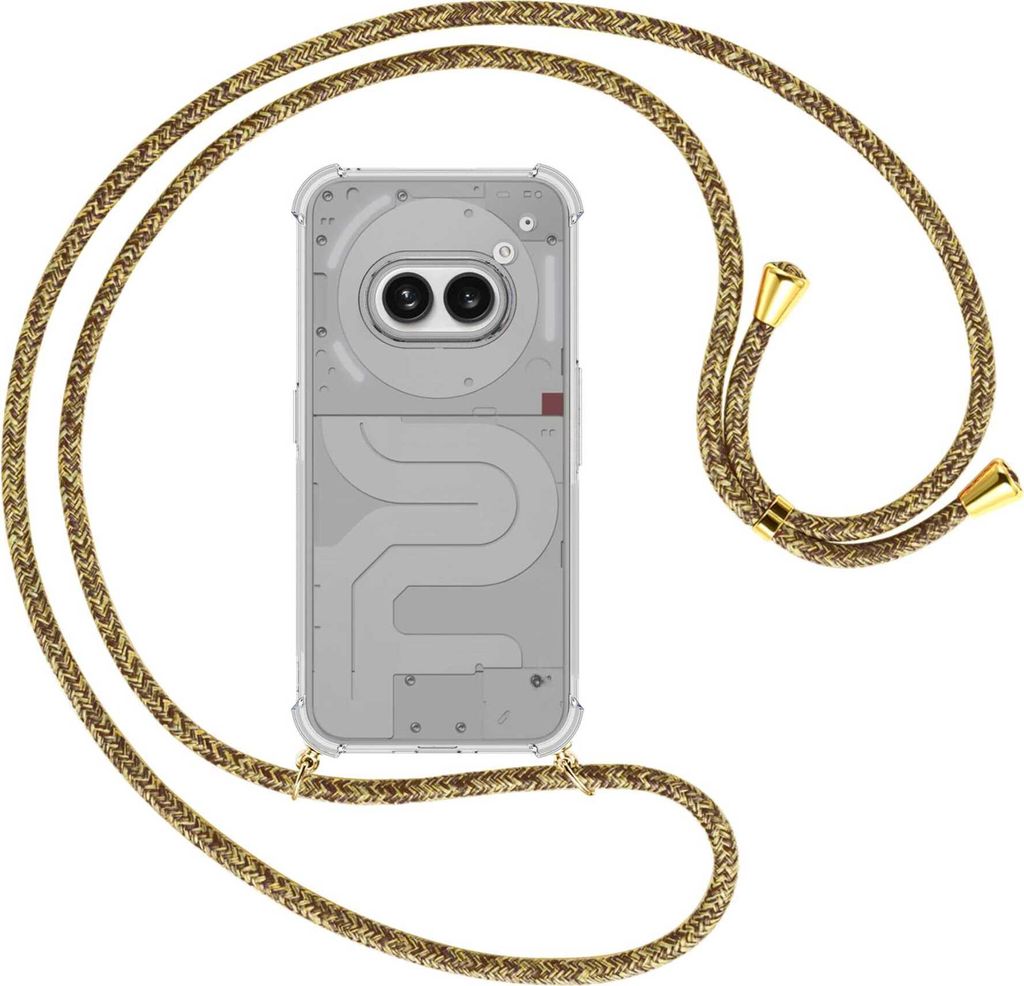 Handykette Backcover-Schutzhülle mit Band (Metall goldfarben) für Nothing Phone (2a) - braun+beige