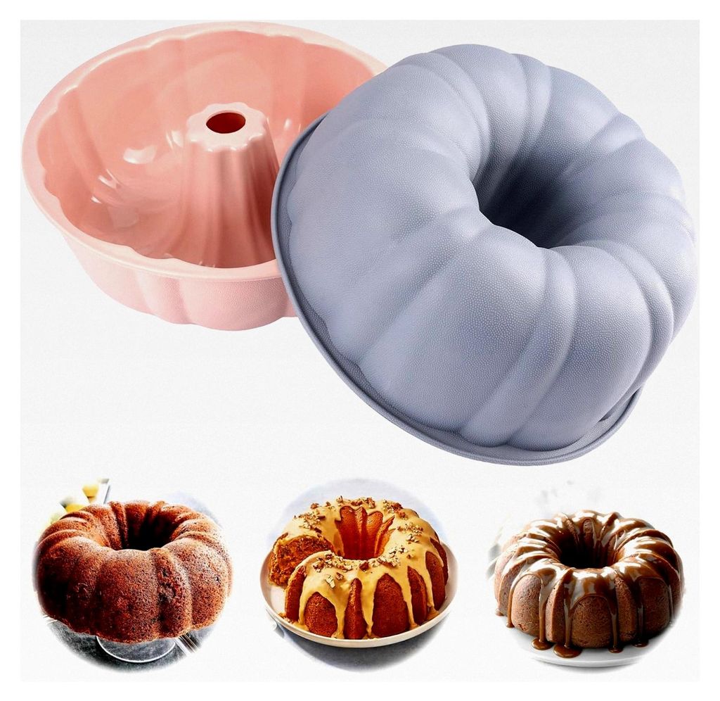 2 Stück Silikon Gugelhupfform, 25 cm, Backform für Kuchen und Götterspeise