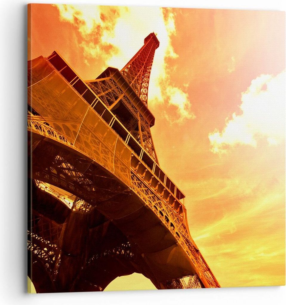 Bild auf Leinwand - Leinwandbild - Eiffelturm Paris Stadt Bau - 70x70cm - Wand Bild - Wanddeko - Leinwanddruck - Bilder - Kunstdruck - Wanddekorati...