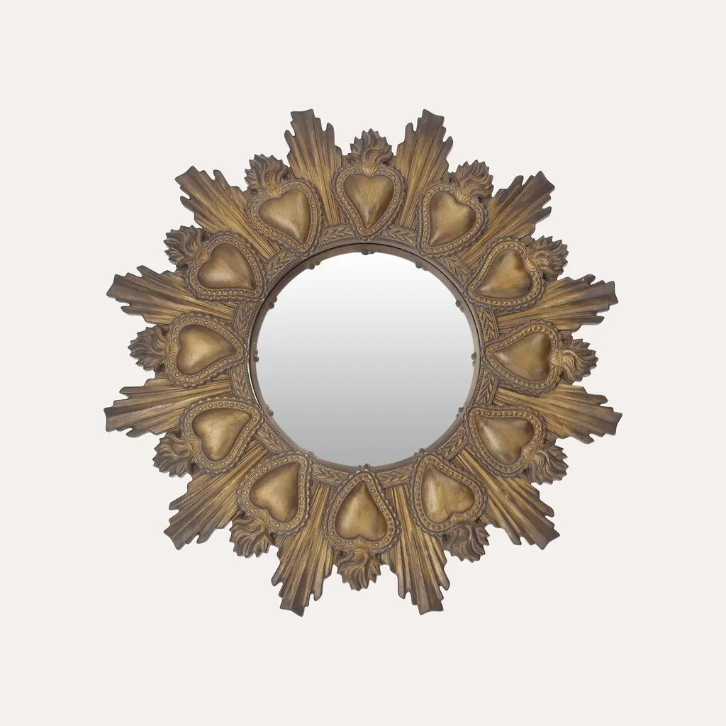 Petit miroir rond cadre doré vieilli Ø 26 cm objet déco chic et rétro