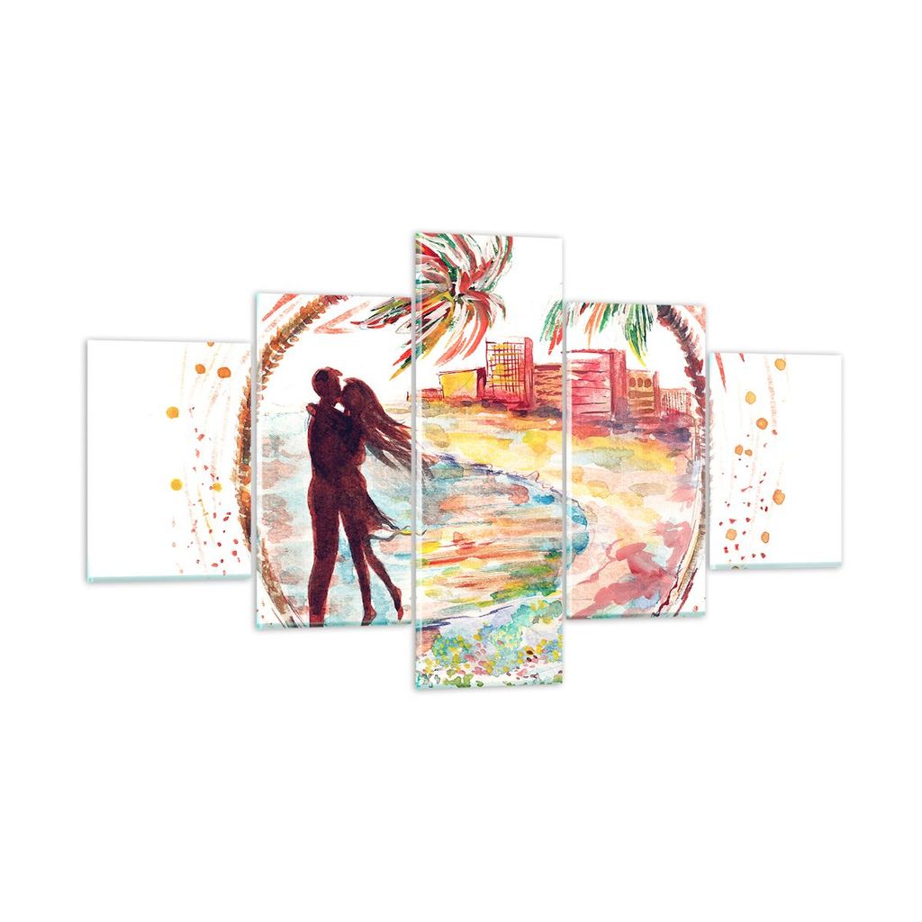 Bilder auf glas - Liebe Palmen Ansicht Sommer - 125x70cm - Glasbilder - Wandbilder - Kunstdruck - zum Aufhängen bereit - Wanddekoration aus Glas -...