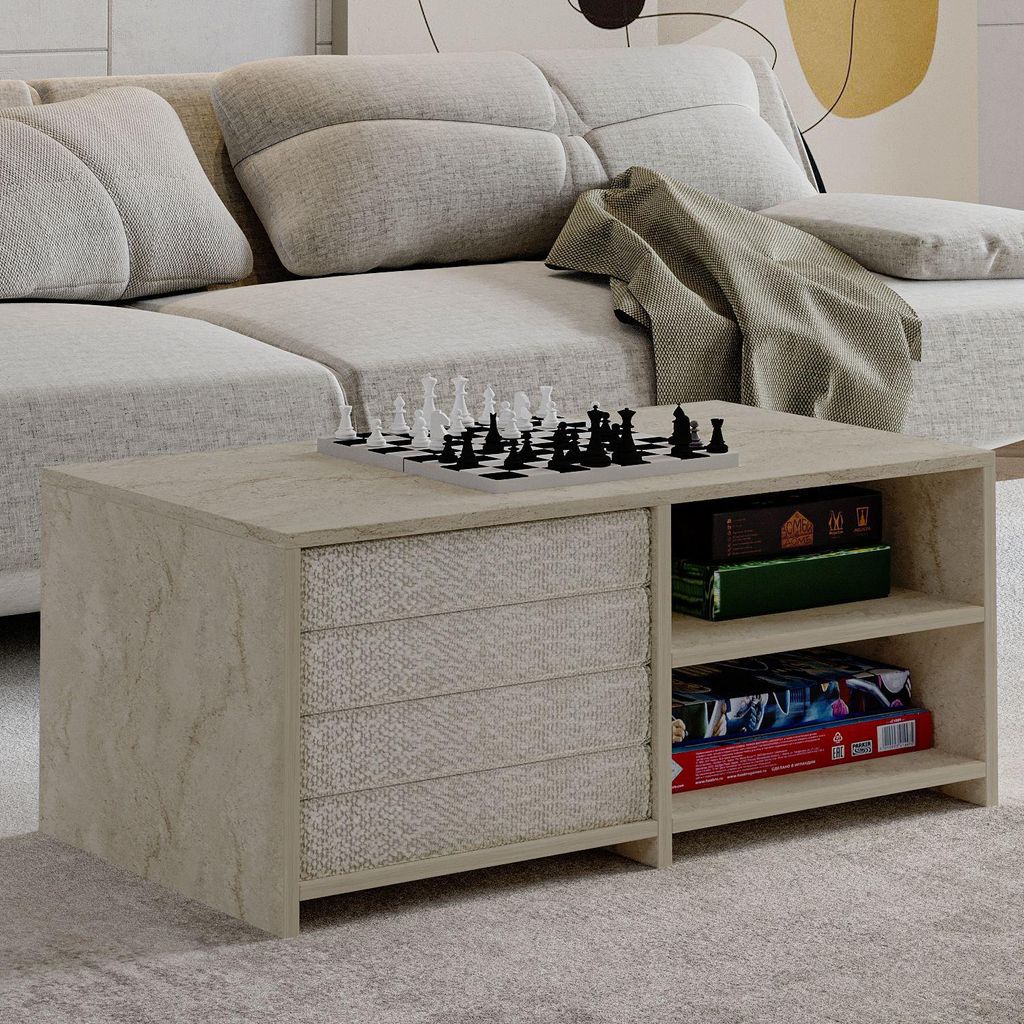 Skye Decor, Hochwertiges Couchtisch-Set (1 Stück), Travertin, 90 x 44,1 x 45 cm | 100% melaminbeschichtete Spanplatte, 18 mm dick | Inklusive 4 Ki...