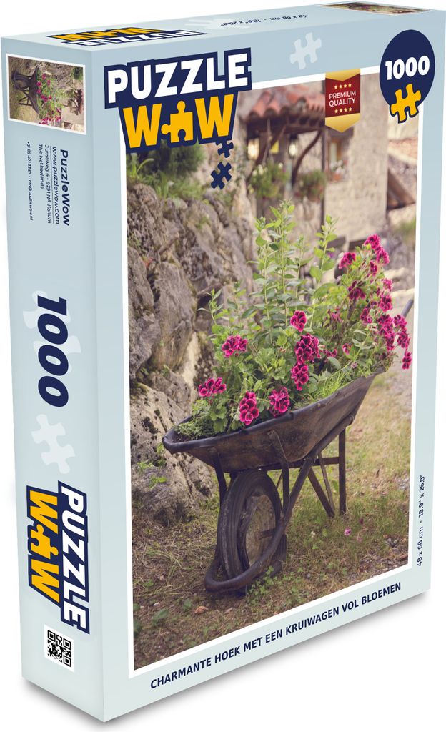 MuchoWow Puzzle 1000 Teile Blumen - Schubkarre - Rosa - Spielzeug - Alt und Jung - Spiele - Puzzeln