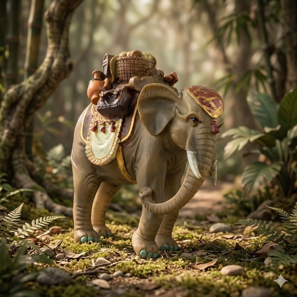 Handbemalte Krippenfigur Elefant mit Gepäck, ca. 13,5 cm, K Produktbild 