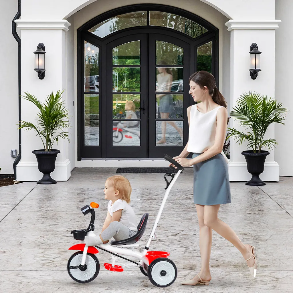 Tricycle Enfants Robuste avec Repose-pieds Intégré Coloris Blanc Rouge - 3
