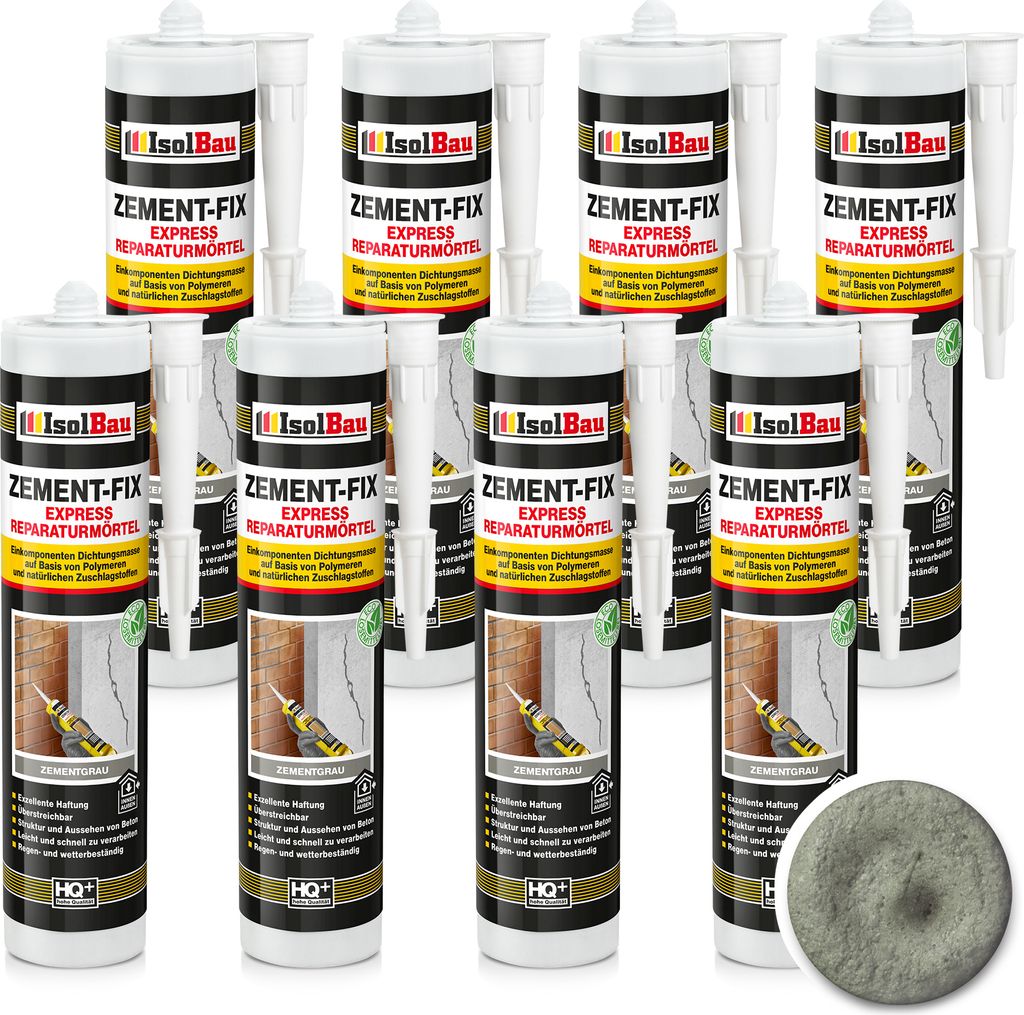 Isolbau Zement-Fix 8 x 300 ml Zementgrau Express Reperaturmörtel - Dichtungsmasse für Fugen & Risse im Innen- & Außenbereich, Kartusche