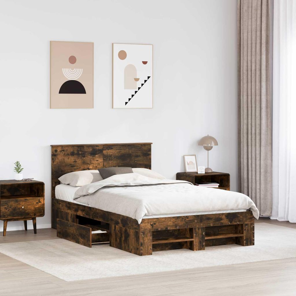 "Winter Sale" Bettrahmen Geräucherte Eiche 137 x 203cm Holzwerkstoff - clorisNeu941041 - Klassische BettenJugendbett Tagesbett