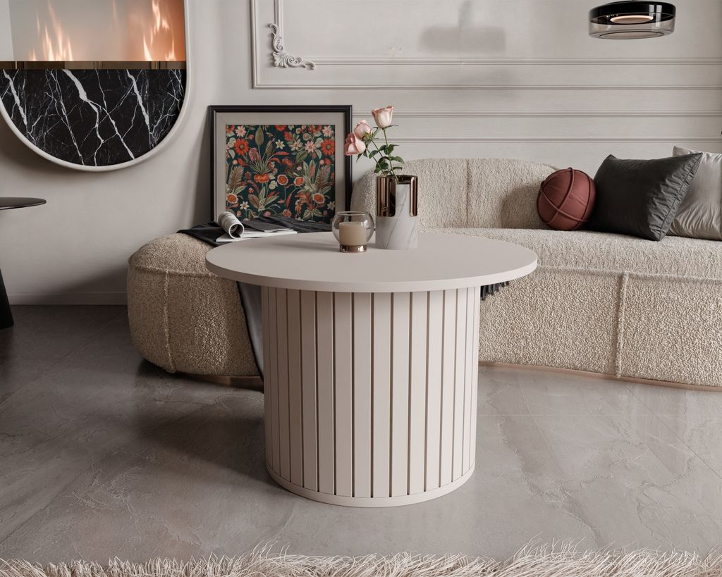 Geriffelter runder Couchtisch SENTO II Wohnzimmertisch Produktbild 