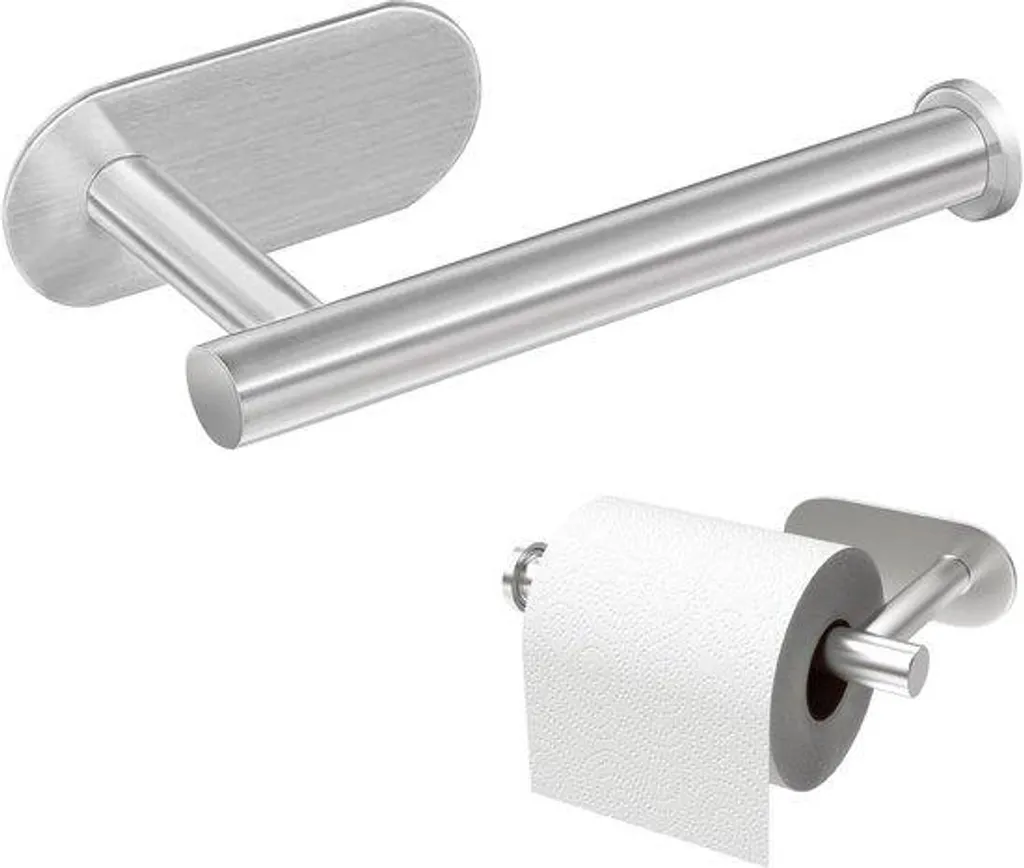 Porte-rouleau WC sans perçage en acier inox, fixation adhésive robuste
