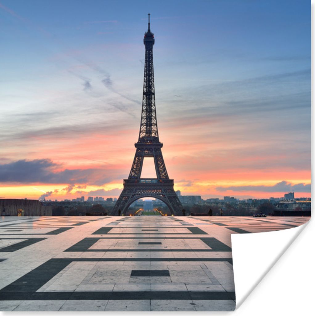MuchoWow Poster Der Eiffelturm vom Platz des Palais de Chaillot aus bei Sonnenuntergang 75x75 cm - Wand Dekoration