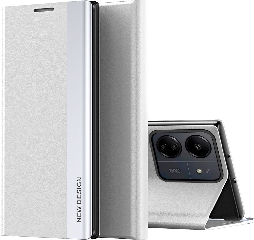 Hülle für Xiaomi Redmi 13C /Poco C65 Leder PolyurethanKlapphülle Schutzhülle mit Standfunktion Weiß