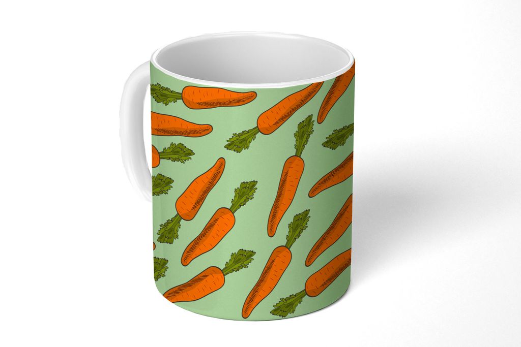 KitchenYeah Tasse Kaffeetasse Kaffeebecher 350 ml Vintage - Karotte - Muster - Gemüse Teetasse - Fototasse - Becher - Keramikbecher - Teebecher ...