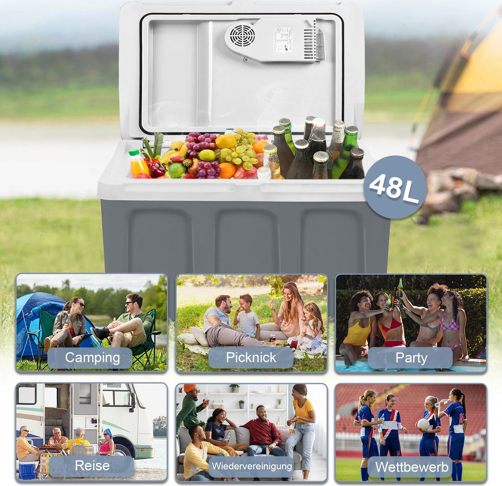 LZQ Kühlbox elektrisch 48L Grau Kühlbox Camping Kühlschrank Produktbild 5