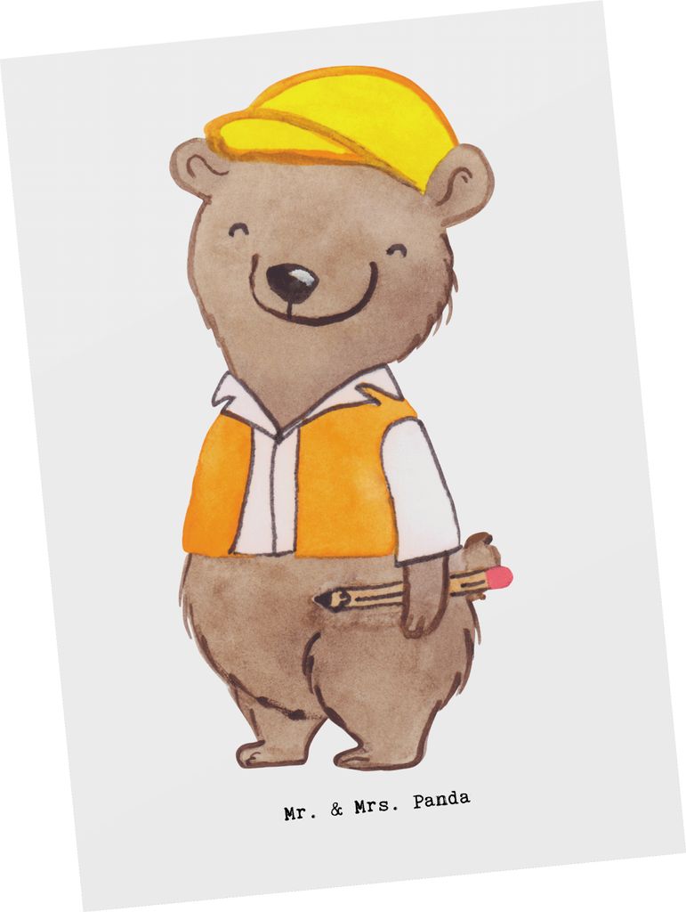 Mr. & Mrs. Panda Postkarte Bauingenieur Herz - Weiß - Geschenk, Postkarten, Statiker, Grußkarte, Studium, Baustelle, Ansichtskarte, Orange Weste,...