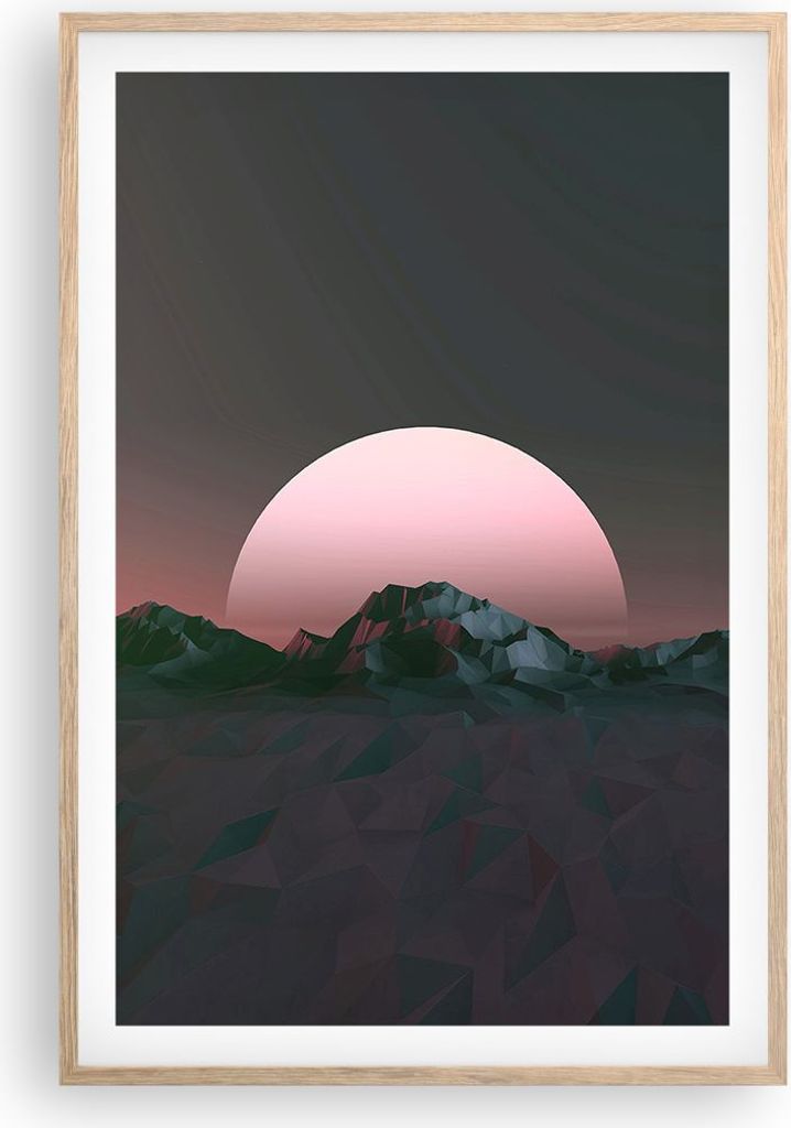 Gerahmtes Poster - Rahmen in heller Eiche - Landschaft Berge Sonne - 61x91,5 cm - Wand Bild - Wanddeko - Wandbilder - Wandposter - Bilderrahmen - B...